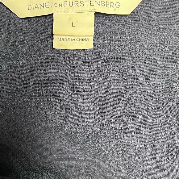 Diane von Furstenberg Valentine Navy Leather-Shoulder Top Womens Sz L - Picture 4 of 7